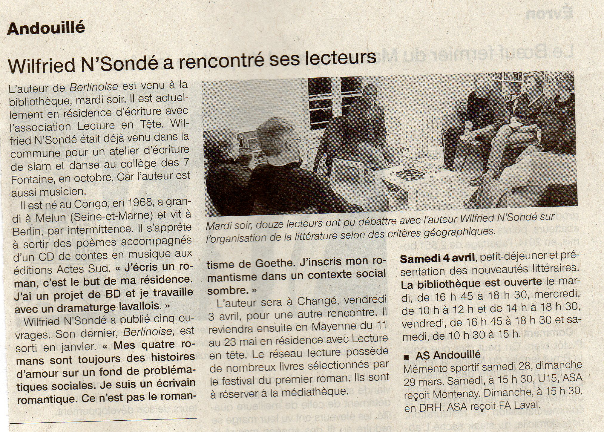 Wilfied N'Sondé presse mars 2015