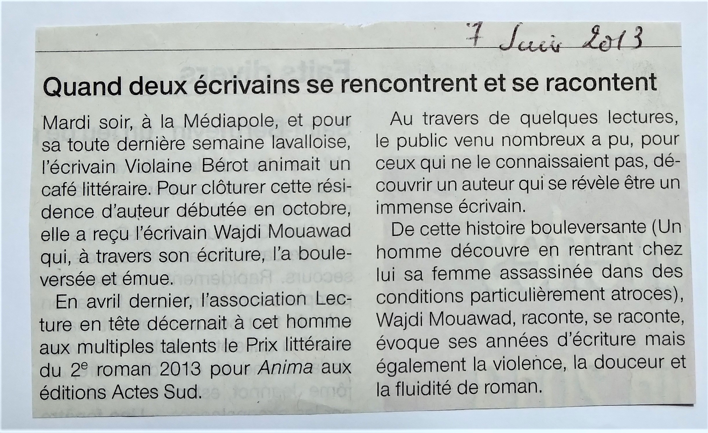 Wajdi Mouawad presse 1-2013